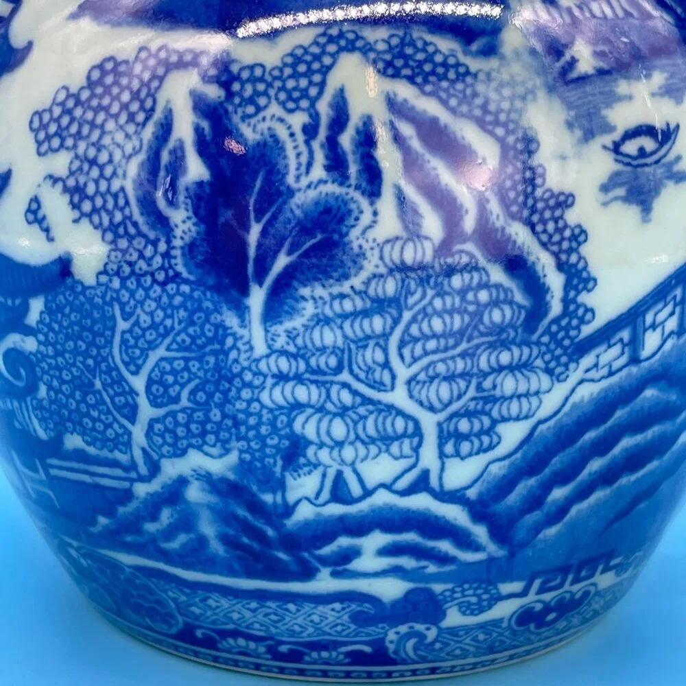 Vtg Victoria Ware Ironstone Pitcher Jug Flow Blue Transfer Ware Asian Village - Picture 3 of 11